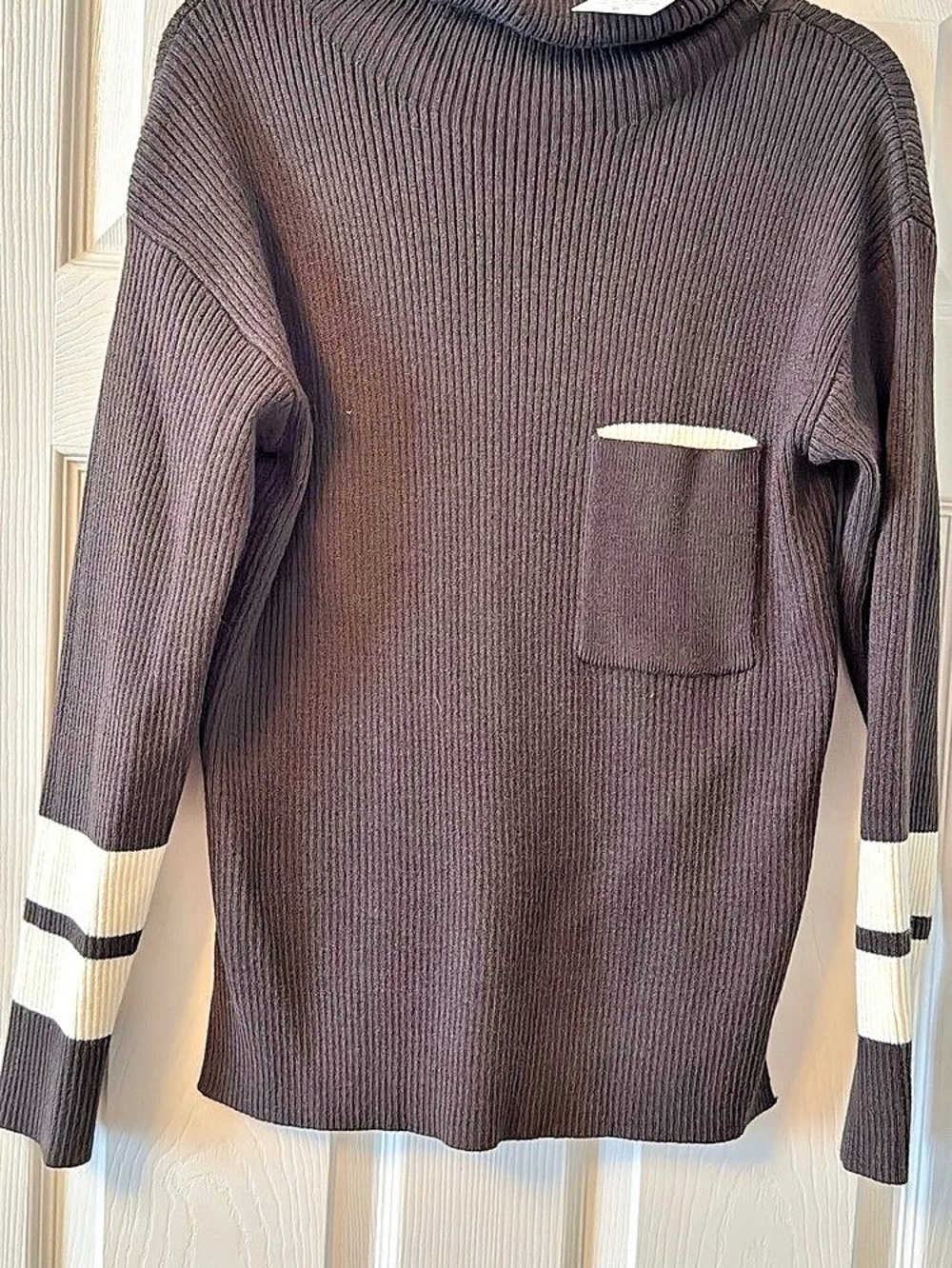 MATE the Label Ribbed Cowl Neck Sweater in Brown & Cream Size Medium NWT